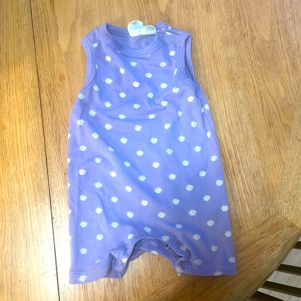 Purple romper shorts with flowers